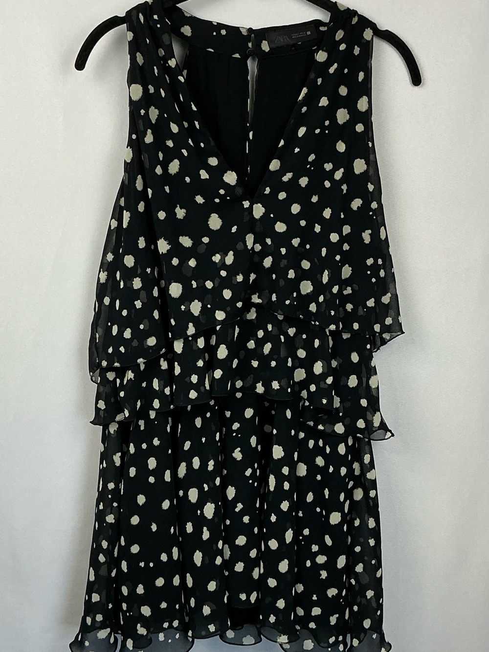 Zara Black Ecru Ruffle Mini Dress With Built-In Shorts Large